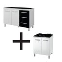 Ver imagem 1 de Kit Balcão Gabinete Pia Armário Cozinha 120cm Camile Brc/Pto com Tampo Pto + Balcão para Cooktop