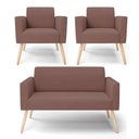 Ver imagem 1 de Sofá Namoradeira com 2 Poltronas Pés Palito Natural Marisa Veludo Rosê D03 - D'Rossi