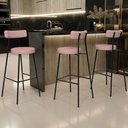 Ver imagem 2 de Kit 03 Banquetas Alta Bar Cozinha Sala de Jantar Aço Milão L02 Linho Rosa - Lyam Decor
