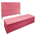Ver imagem 1 de Kit Cabeceira e Calçadeira Baú Queen 1,60m Suede Rosa