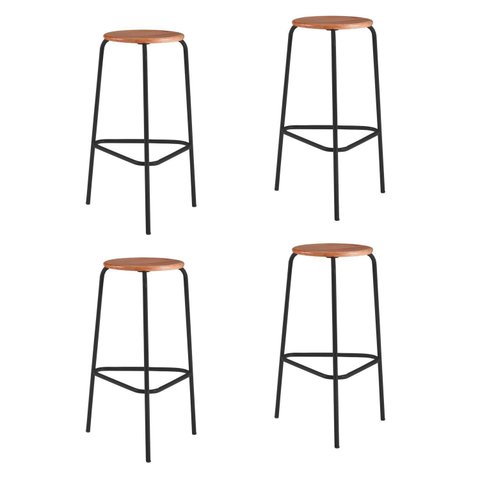 Kit 4 Banquetas para Cozinha com Base de Aço Cumbuca Preto/Nature