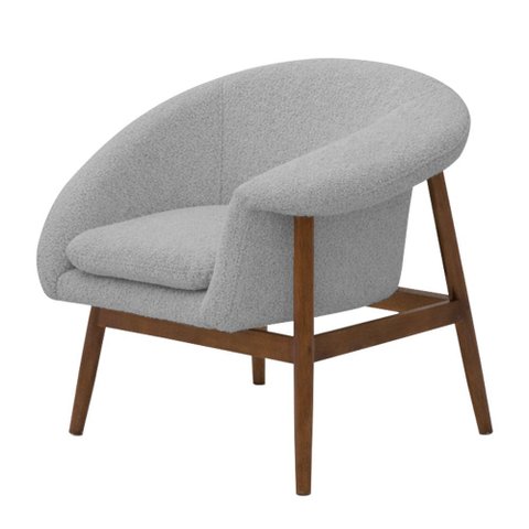 Poltrona Decorativa Yumi Base Madeira Braço Esquerdo Bouclé Cinza Claro - Nexta Casa