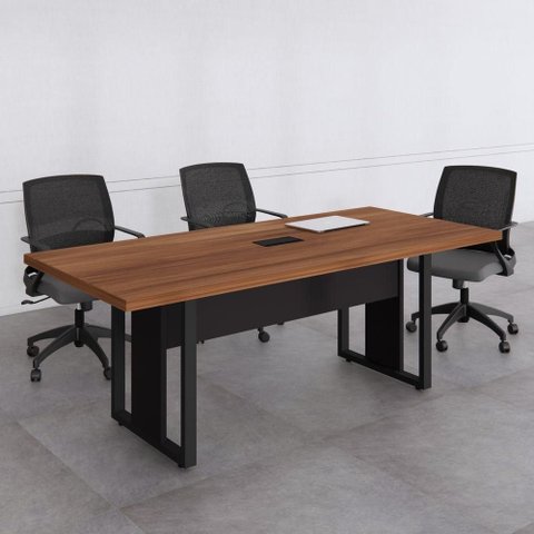 Mesa de Reunião Retangular Start Pé Quadro MDP 200cm Marrom-Preto Gebb Work