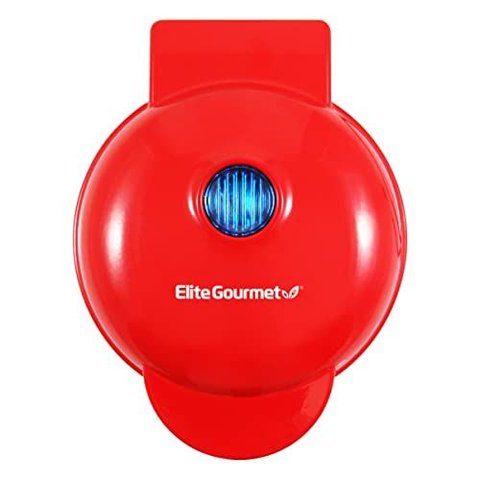 Elite Gourmet Mini Waffle Maker 4,5” Antiaderente, Design Compacto (vermelho)
