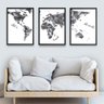 Kit 3 Quadros decorativos Mapa mundi preto e branco 20x30 lindos - 1