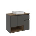 Ver imagem 1 de Gabinete de Banheiro Suspenso 80x40x62cm Aurora com Cuba Mel Grafite Mdp Faema