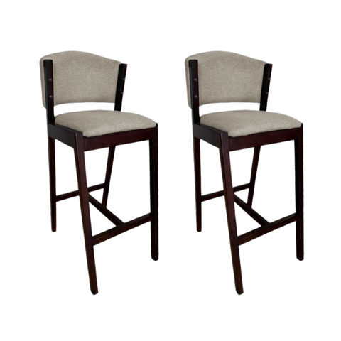 Kit 2 Banquetas Altas de Madeira Maciça Ana em Linho Premium Cor do Assento: Bege