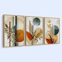 Ver imagem 5 de Kit 3 Quadros Boho Abstrato Folhagem Nude com Moldura:castanho