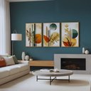 Ver imagem 3 de Kit 3 Quadros Boho Abstrato Folhagem Nude com Moldura:castanho