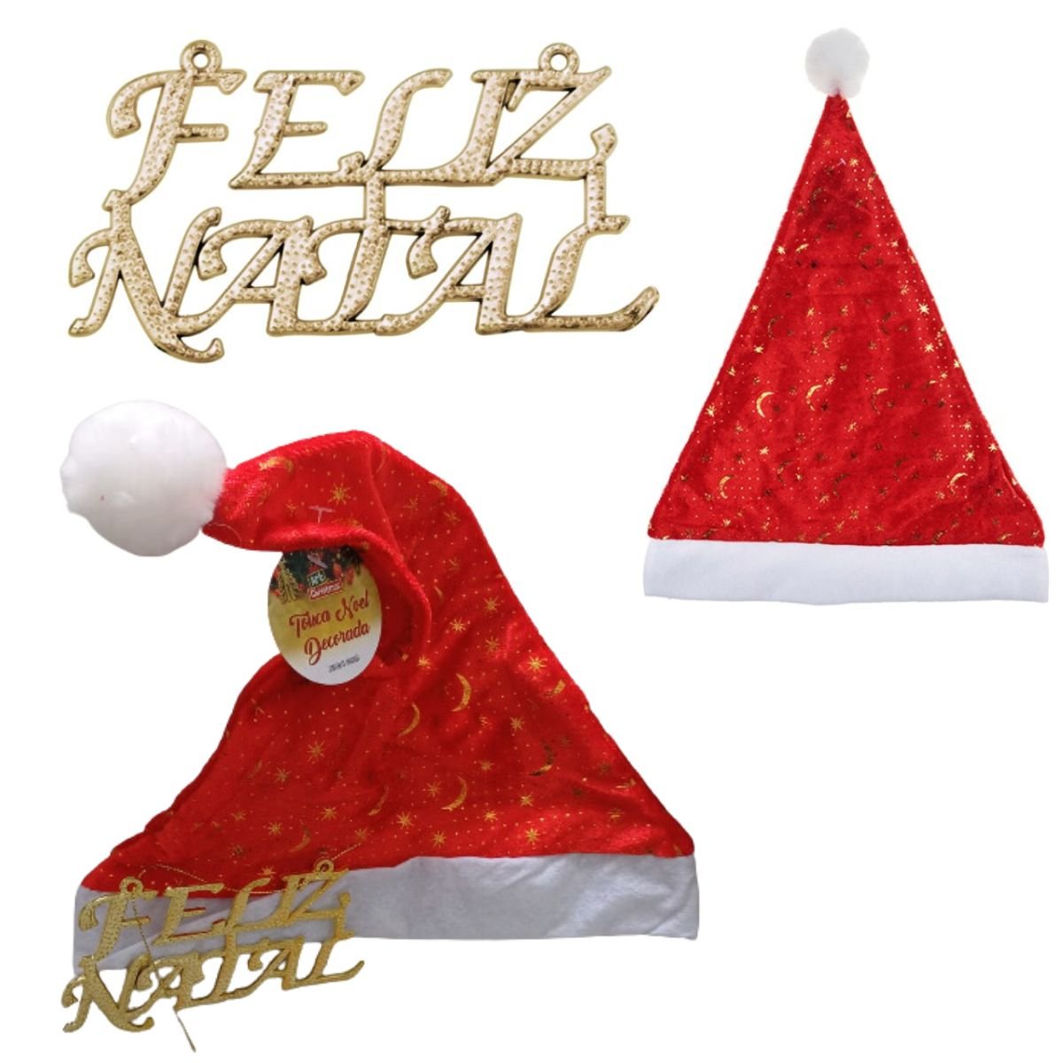 Gorro do Papai Noel e Enfeite Feliz Natal Decoração Natalina