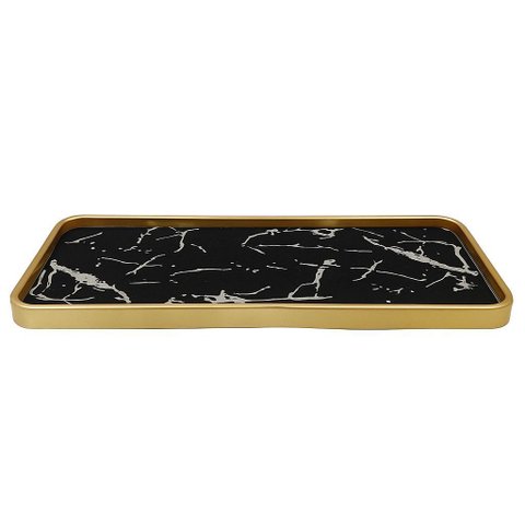 Bandeja Decorativa Multiuso Fwb Retangular: Preto C/ Dourado