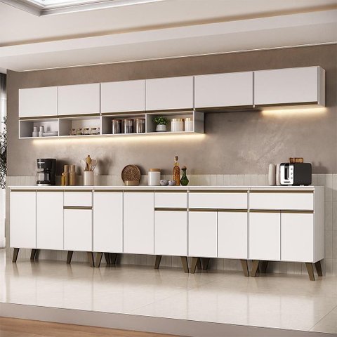 Cozinha Completa Atlanta 16 Portas 4 Gavetas 330cm Branca Móveis Carraro