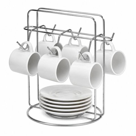 Suporte Organizador para Xicaras e Pires de Aco Aramado para Cozinha Armario Bancada Cromado