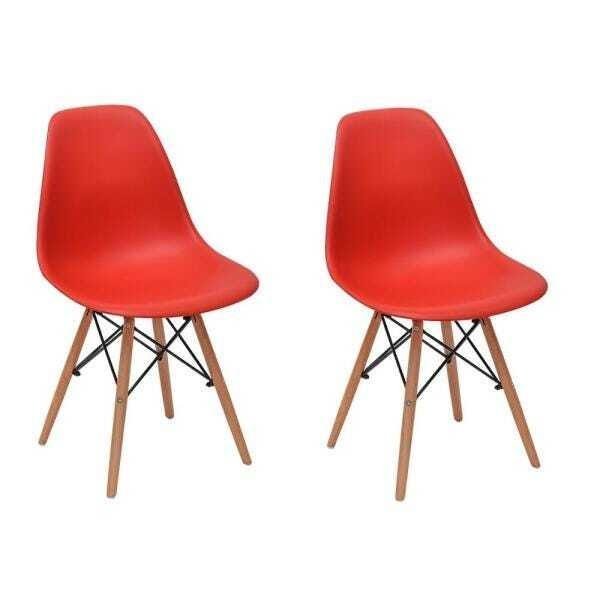 Kit 2 Cadeiras Charles Eames Eiffel Wood Base Madeira - Vermelha - 1