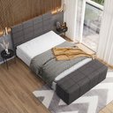 Ver imagem 3 de Kit Cabeceira Cama Box King 195cm com Calçadeira Roma W01 Linho Cinza Escuro - Lyam Lyam Decor