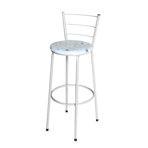 Banqueta Alta Branca para Cozinha com Assento Estampado:floral Areia
