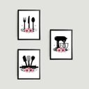 Ver imagem 1 de Kit 3 Quadros Utensílios de Cozinha 45x34cm - com vidro:Madeira preta