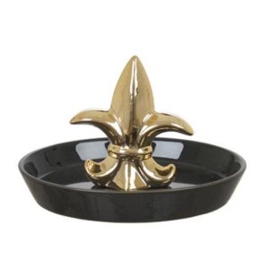 Porta-Anel em Cerâmica Flor de Lis Preto e Dourado 10,5X13,5Xcm - Rossi Decor