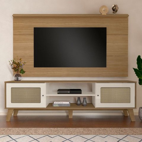 Rack com Painel para Tv até 75 Polegadas Tauari C/ Suporte para Tv 2 Portas Carvalho/off White - Pnr