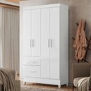 Ver imagem 2 de Guarda-roupa Madri Pequeno Quarto 4 Portas 2 Gavetas Branco com Rosa Azul e Lilas