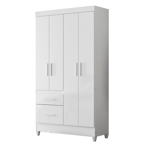 Guarda-roupa Madri Pequeno Quarto 4 Portas 2 Gavetas Branco com Rosa Azul e Lilas