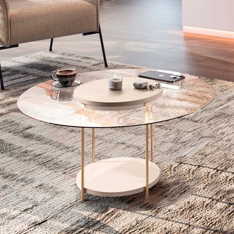 Mesa de Centro Redonda Tampo de Vidro Sky Off White - Hb Móveis
