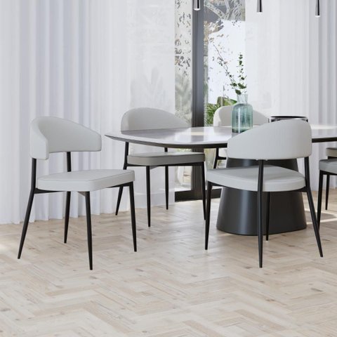 Cadeira de Jantar Bless Revestimento Sintético Est.Preta - Courino Saturno Off White