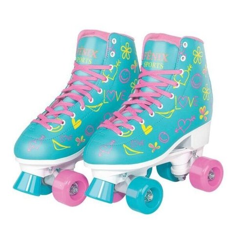 Roller Patins Infantil 4 Rodas - 3 Tamanhos Com Ajuste 31-42 - Azul claro - 31-34