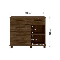 Cômoda com chave Ibiza Plus 1 Porta 5 Gavetas - Lanza: Jacarandá - 4