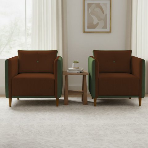 Kit 2 Poltronas Aviv para Sala Escritório Recepção Linho Terracota Premium Easy Clean Corino Verde P