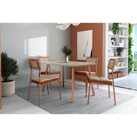 Mesa Sala Jantar Stellar 120cm+ 4 Cadeiras Lux Rose Carraro