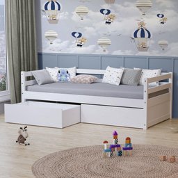 Cama Solteiro Dreams com 02 Gavetas Madeira Maciça Branco Megamobilia - 1