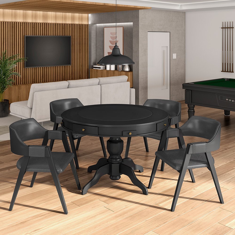 Conjunto Mesa de Jogos Carteado Bellagio Tampo Reversível e 4 Cadeiras Madeira Poker Base Estrela Pu - 8