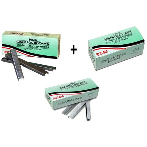 Kit Grampos Rocama 3 Caixa 106/6 Profissional para grampeador tapeceiro