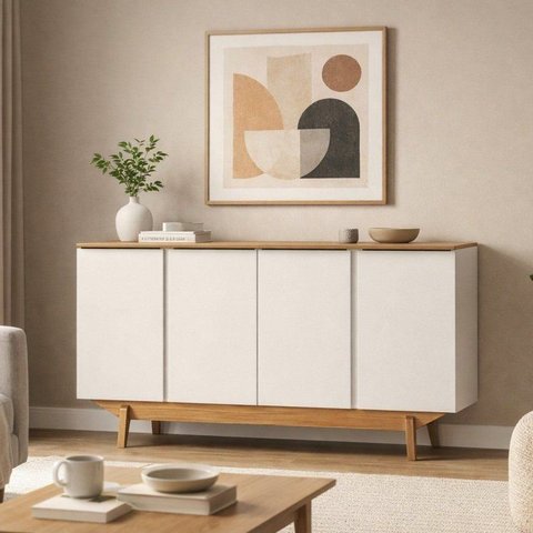 Buffet Aparador MDF 4 Portas 160cm Cinamomo Off White Yasmin
