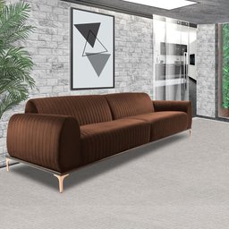 Sofá 5 Lugares Sala de Estar Bipartido Base de Madeira Euro 3,00M Veludo Marrom - Gran Belo - 6