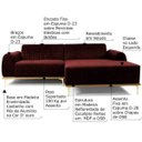 Ver imagem 2 de Sofá 3 Lugares com Chaise Esquerdo Base de Madeira Euro 2,45M Veludo Vinho - Gran Belo