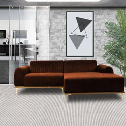 Sofá 4 Lugares com Chaise Esquerdo Base de Madeira Euro 2,55M Veludo Telha - Gran Belo - 5