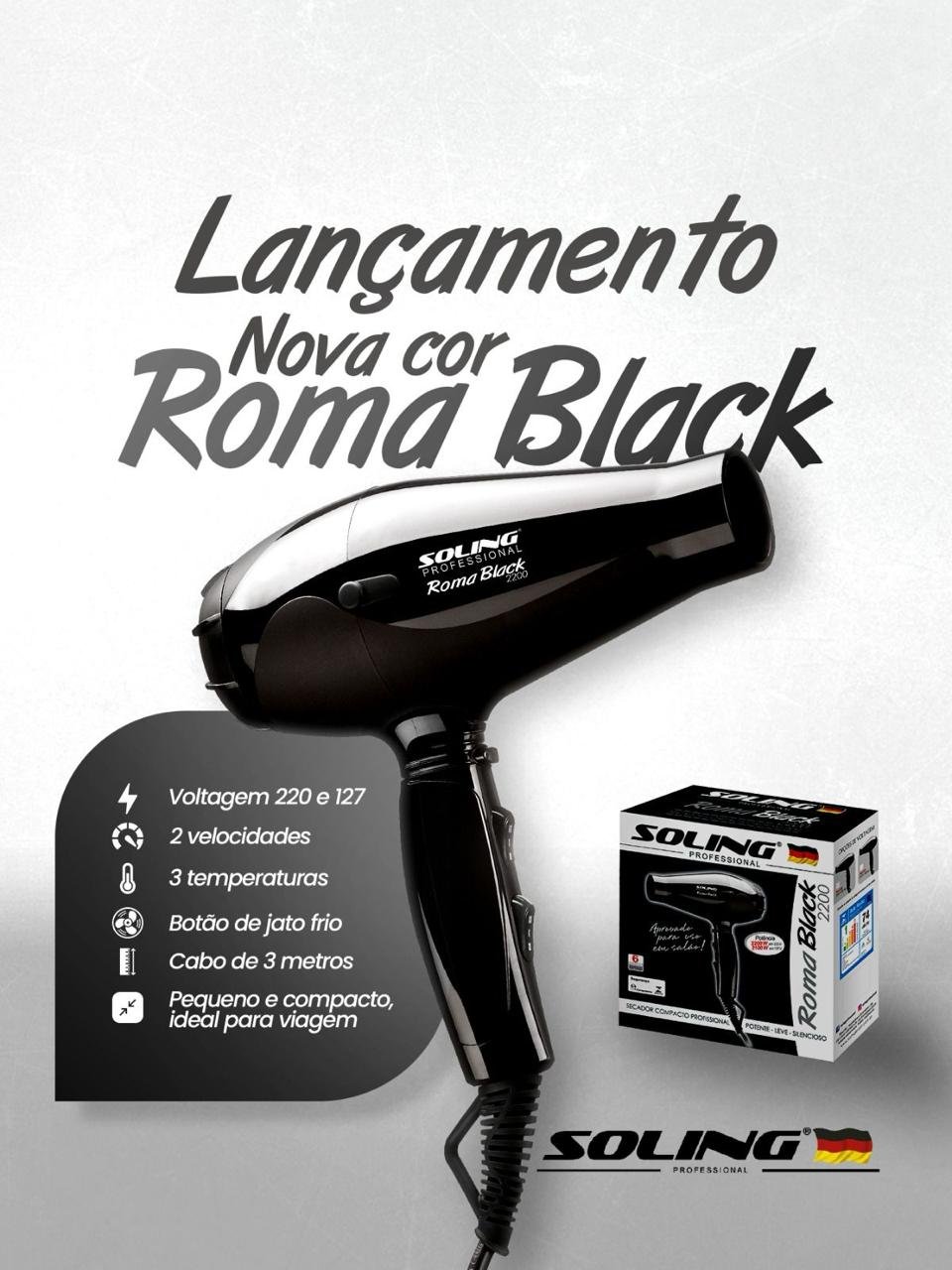 Secador de Cabelo Roma Black 2100w 127v - Soling - 2