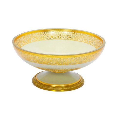 Centro de Mesa Bnadeja Decorativo Branco com Detalhes em Dourado para Frutas Sobremesas - 15x31cm
