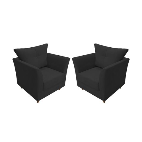 Kit 2 Poltronas Decorativa Isis Suede Preto Pés Madeira Mz Decor