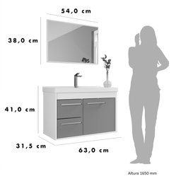 Kit Gabinete Banheiro Armario Cuba Pia com Espelheira - Potenza 63 Cm - 5