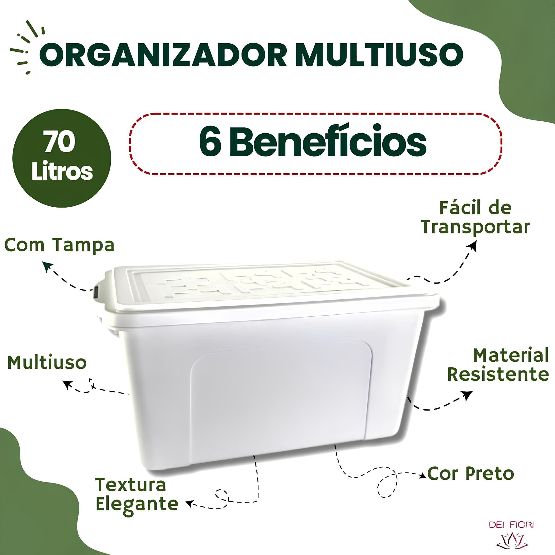 Caixa Plastica Organizadora 70 Litros Multiuso Branca com Tampa Documentos Brinquedos Roupas Sapatos - 4