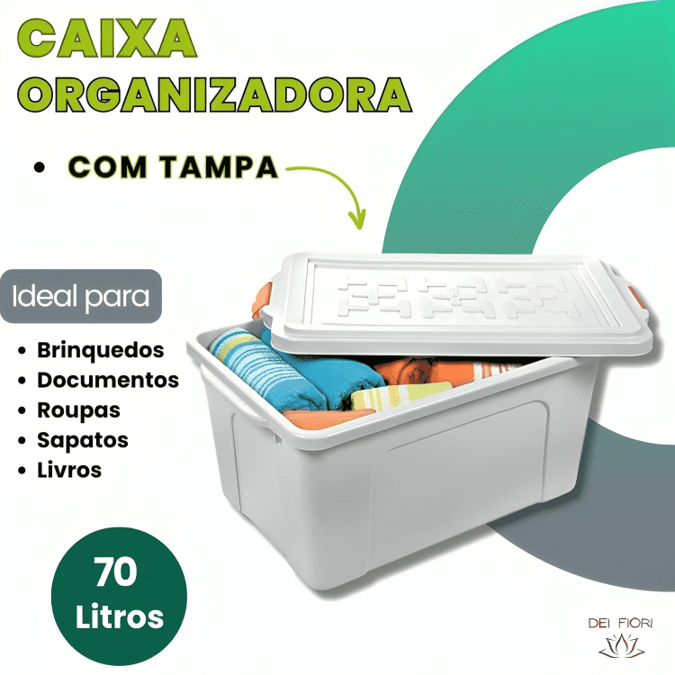 Caixa Plastica Organizadora 70 Litros Multiuso Branca com Tampa Documentos Brinquedos Roupas Sapatos - 2