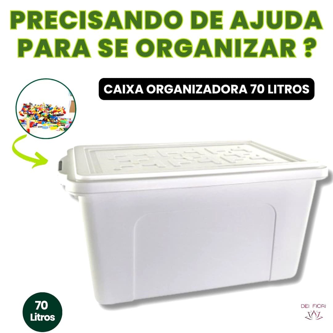 Caixa Plastica Organizadora 70 Litros Multiuso Branca com Tampa Documentos Brinquedos Roupas Sapatos - 8