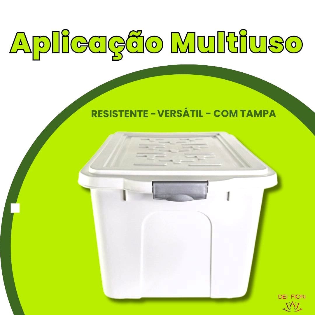 Caixa Plastica Organizadora 70 Litros Multiuso Branca com Tampa Documentos Brinquedos Roupas Sapatos - 9