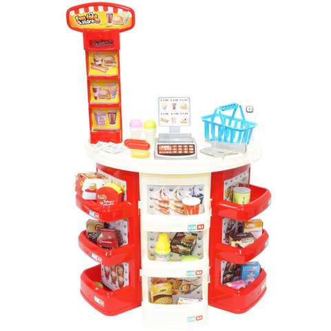 Kit Supermercado Infantil Mini Mercadinho Caixa Registradora Cestinha com 30 Peças Importway Bw101