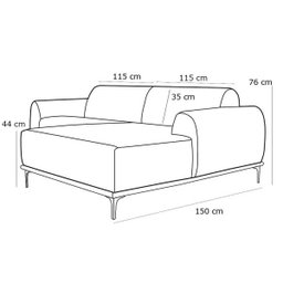 Sofá 3 Lugares com Chaise Esquerdo Base de Madeira Euro 2,30M Veludo Marrom - Gran Belo - 3