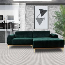 Sofá 4 Lugares com Chaise Esquerdo Base de Madeira Euro 2,65M Veludo Verde - Gran Belo - 5