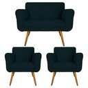 Ver imagem 1 de Kit Namoradeira e 2 Poltrona Decorativa Sala Comercial Isabella Suede Azul Marinho - LM DECOR